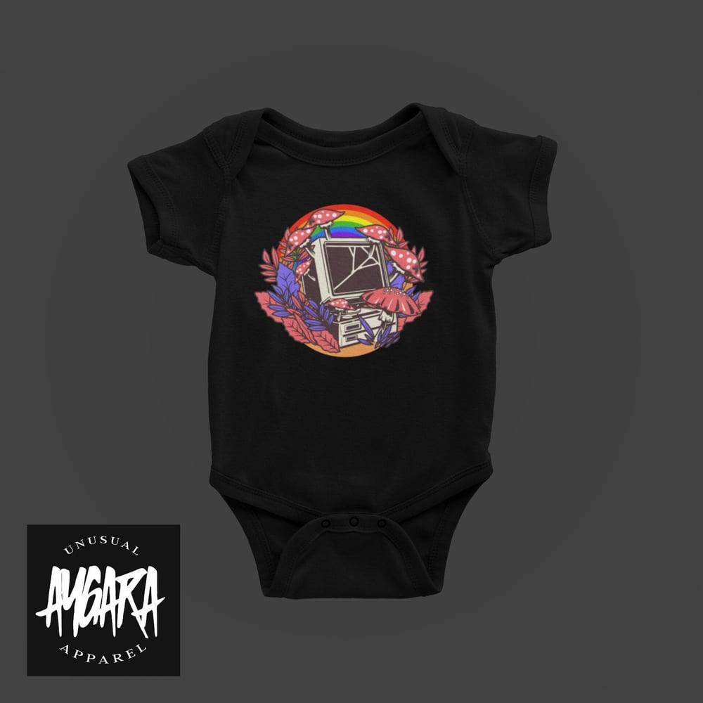 Baby "Computer/Mushrooms/Rainbow" Black Onesie - Aygara