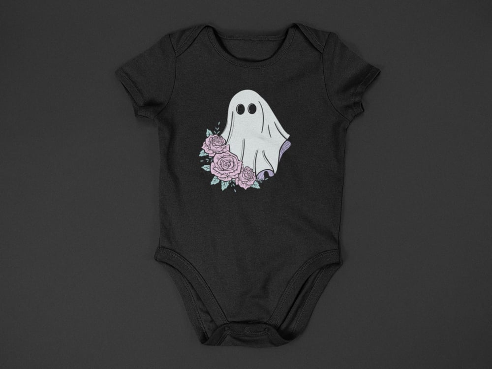 Baby "Ghost and Flowers" Black Onesie - Aygara