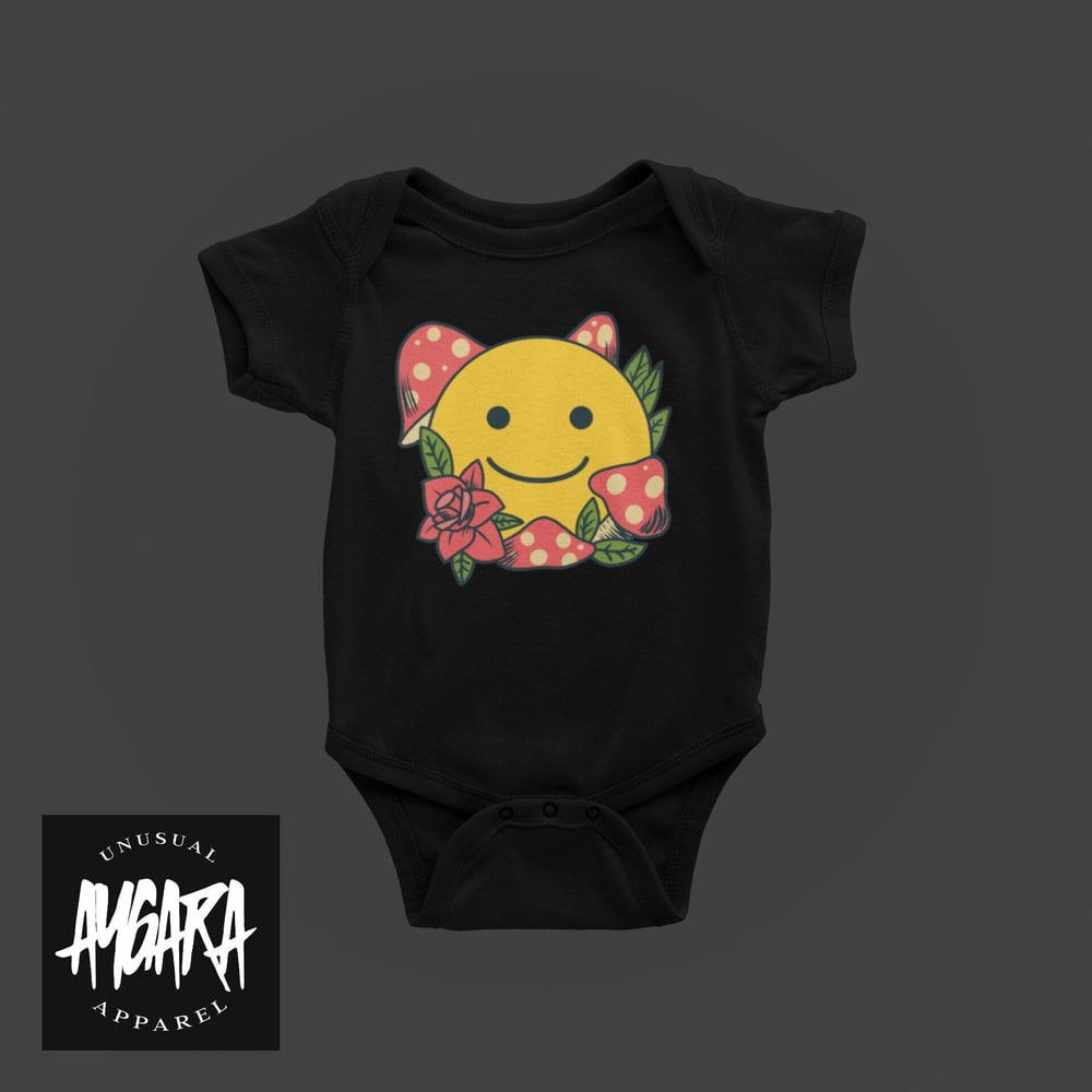 Baby "Happy Mushrooms" Black Onesie - Aygara