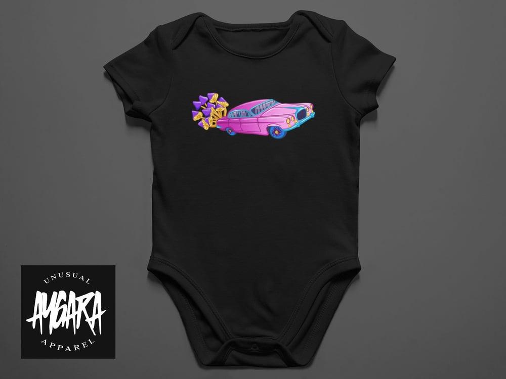 Baby "Mushroom Car" Black Onesie - Aygara