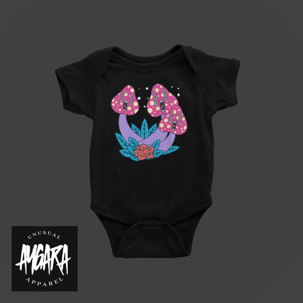 Baby "Mushroom Trio" Black Onesie - Aygara