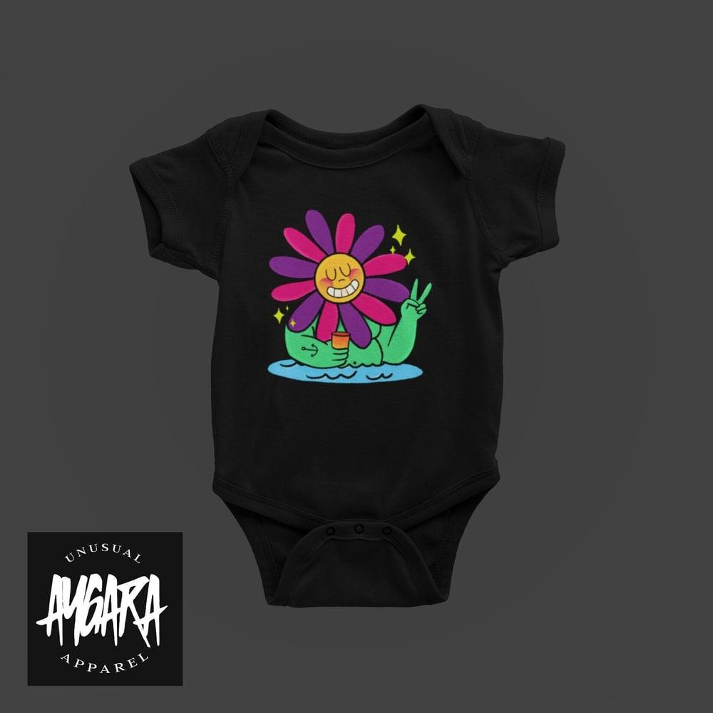 Baby "Peaceful Flower" Black Onesie - Aygara