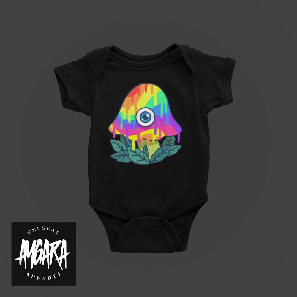 Baby "Rainbow Drip Mushroom" Black Onesie - Aygara