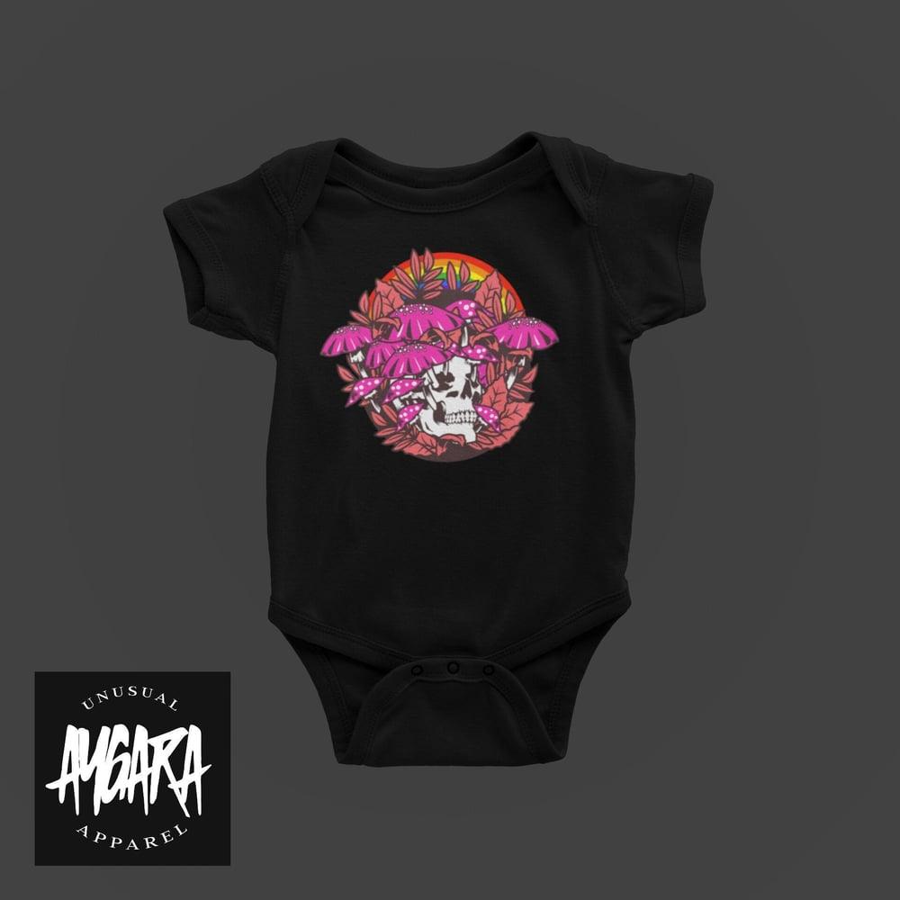 Baby "Skull/Mushrooms/Rainbow" Black Onesie - Aygara