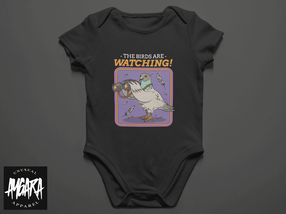 Baby-Youth "Birds are Watching" Black Onesie/T-Shirt - Aygara