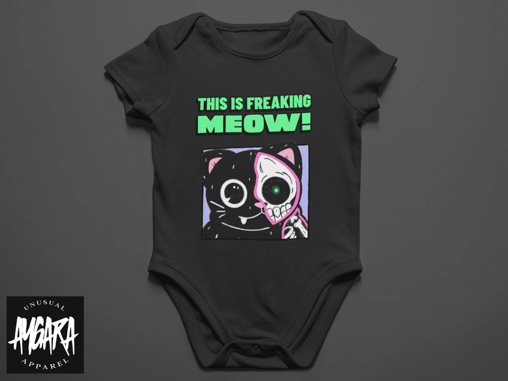 Baby-Youth "Freaking Meow" Black Onesie/T-Shirt - Aygara