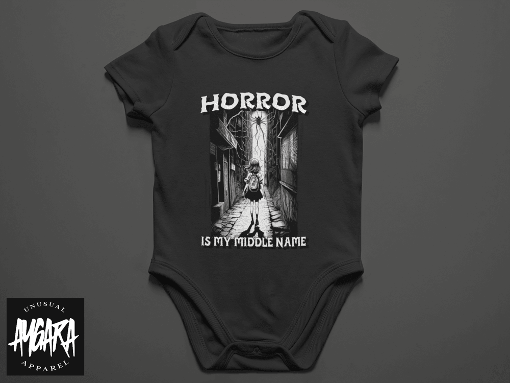 Baby-Youth "Horror Middle Name" Black Onesie/T-Shirt - Aygara