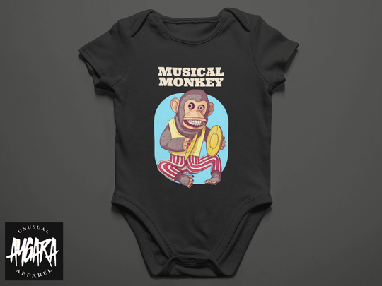 Baby-Youth "Musical Monkey" Black Onesie/T-Shirt - Aygara