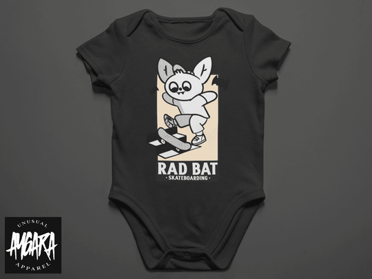 Baby-Youth "Rad Bat Skateboarding" Black Onesie/T-Shirt - Aygara