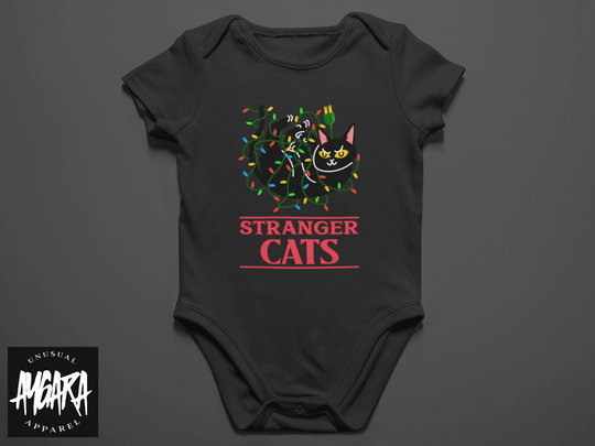 Baby-Youth "Stranger Cats" Black Onesie/T-Shirt - Aygara