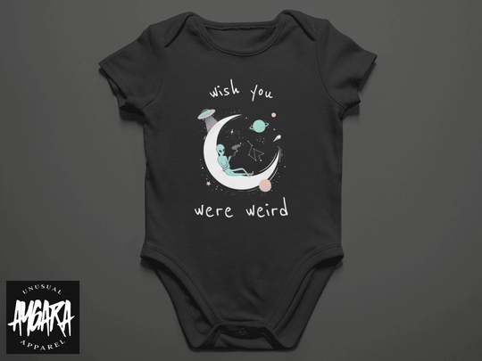 Baby-Youth "Wish You Were Weird" Black Onesie/T-Shirt - Aygara