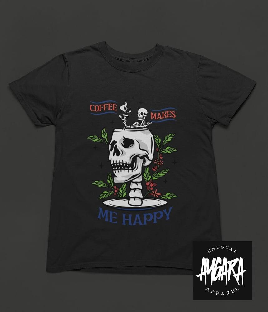 Black 'Coffee Makes Me Happy' Adult T-Shirt - Aygara