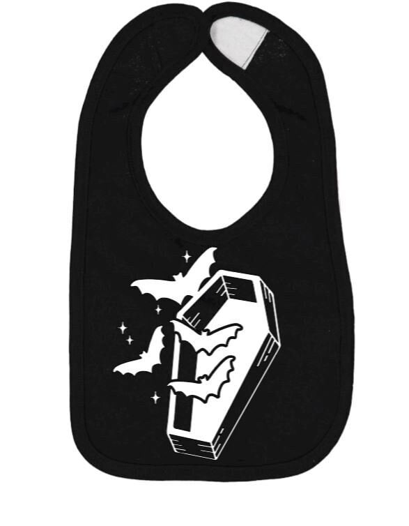 Black Coffin w/ Bats Baby Bib