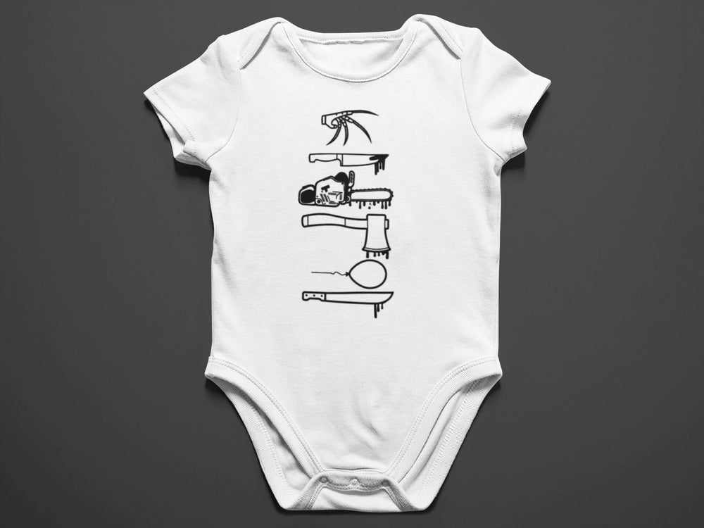 Baby-Youth Horror Weapons Onesie/T-Shirt in White or Black