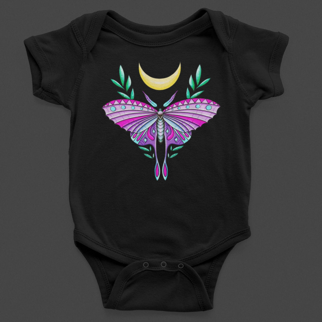 Baby-Youth Black "Colorful Moon Moth” Onesie/T-Shirt