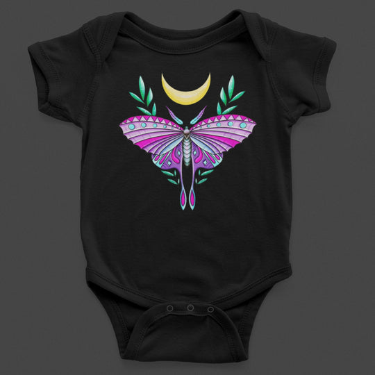 Baby-Youth Black "Colorful Moon Moth” Onesie/T-Shirt