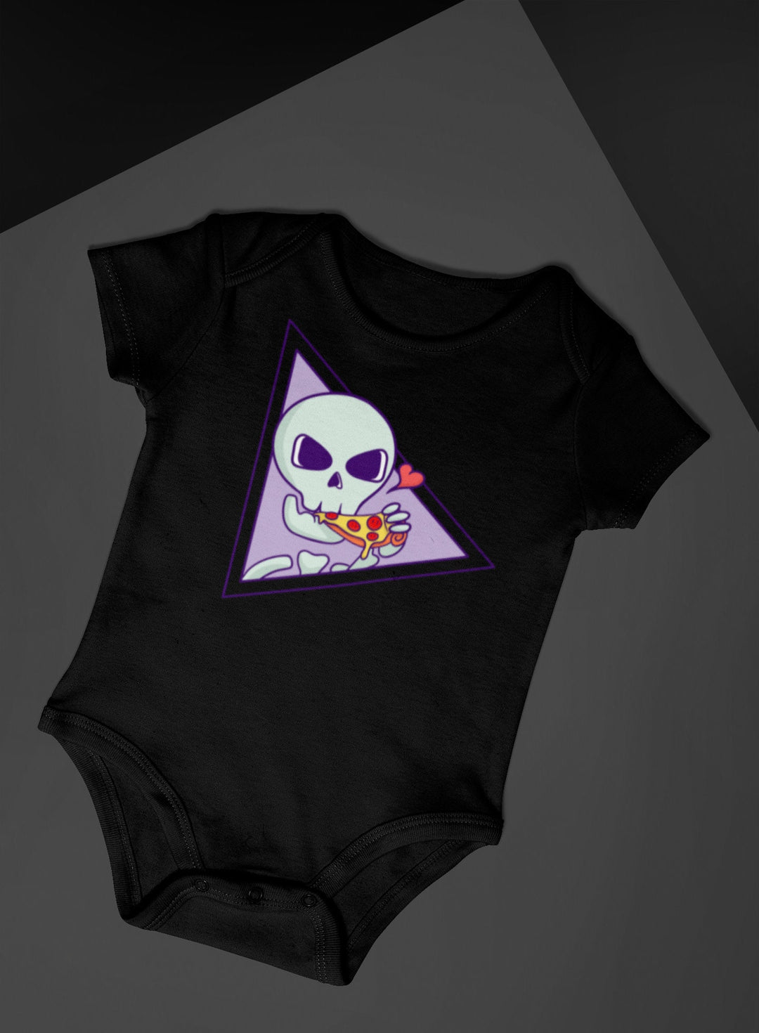 Baby-Youth Black "Skeleton Pizza" Onesie/T-Shirt