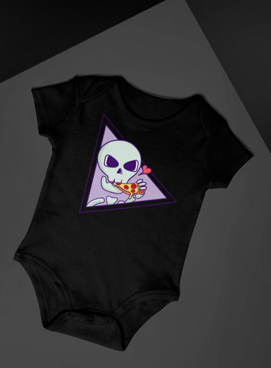 Baby-Youth Black "Skeleton Pizza" Onesie/T-Shirt