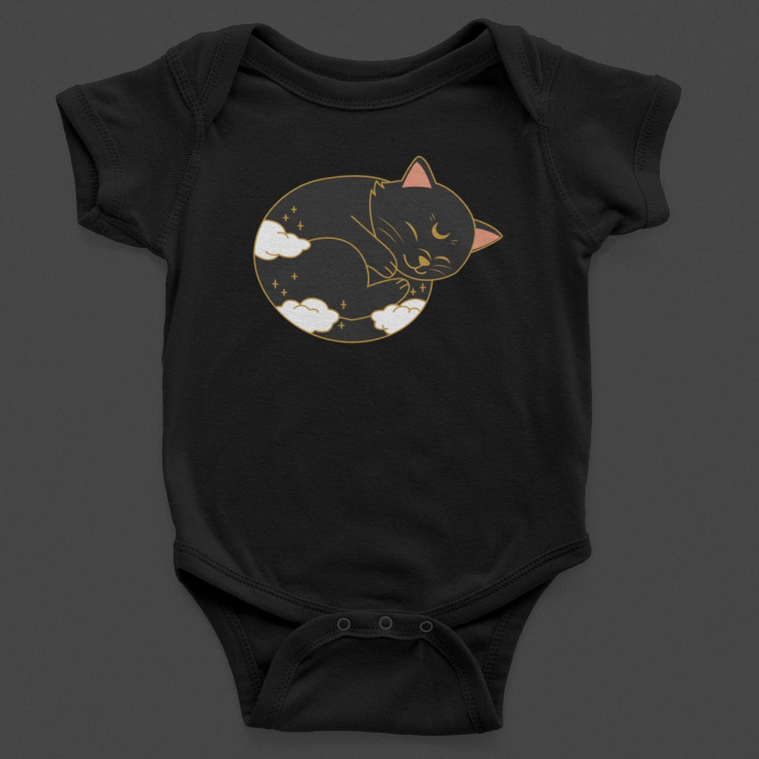 Baby-Youth Sleeping Moon Cat Black Onesie/T-Shirt