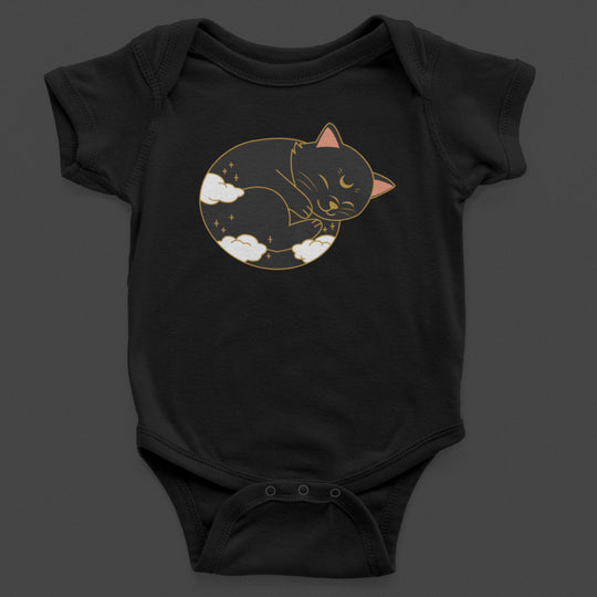 Baby-Youth Sleeping Moon Cat Black Onesie/T-Shirt