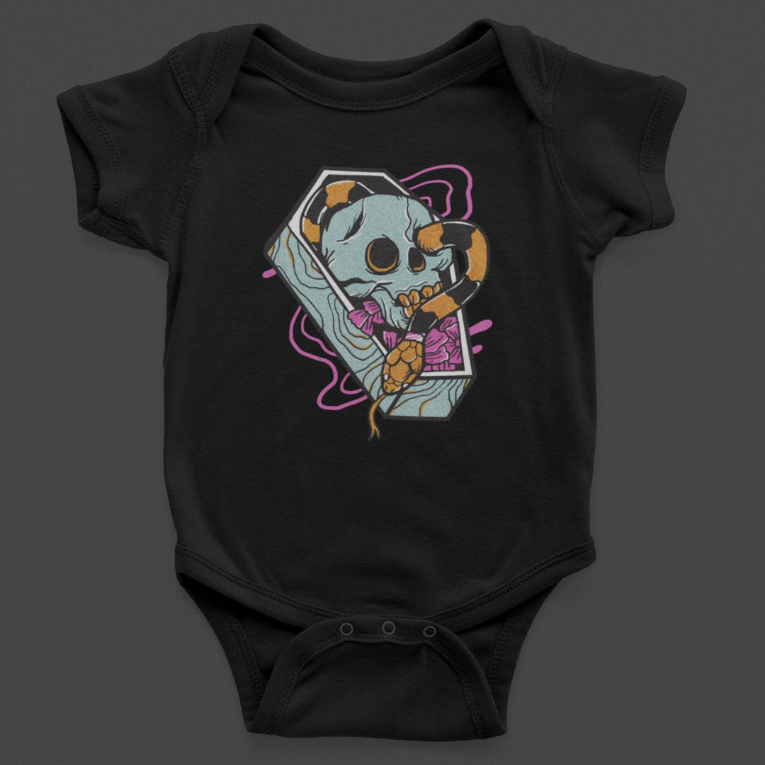 Baby-Youth "Skeleton/Snake Coffin" Black Onesie/T-Shirt