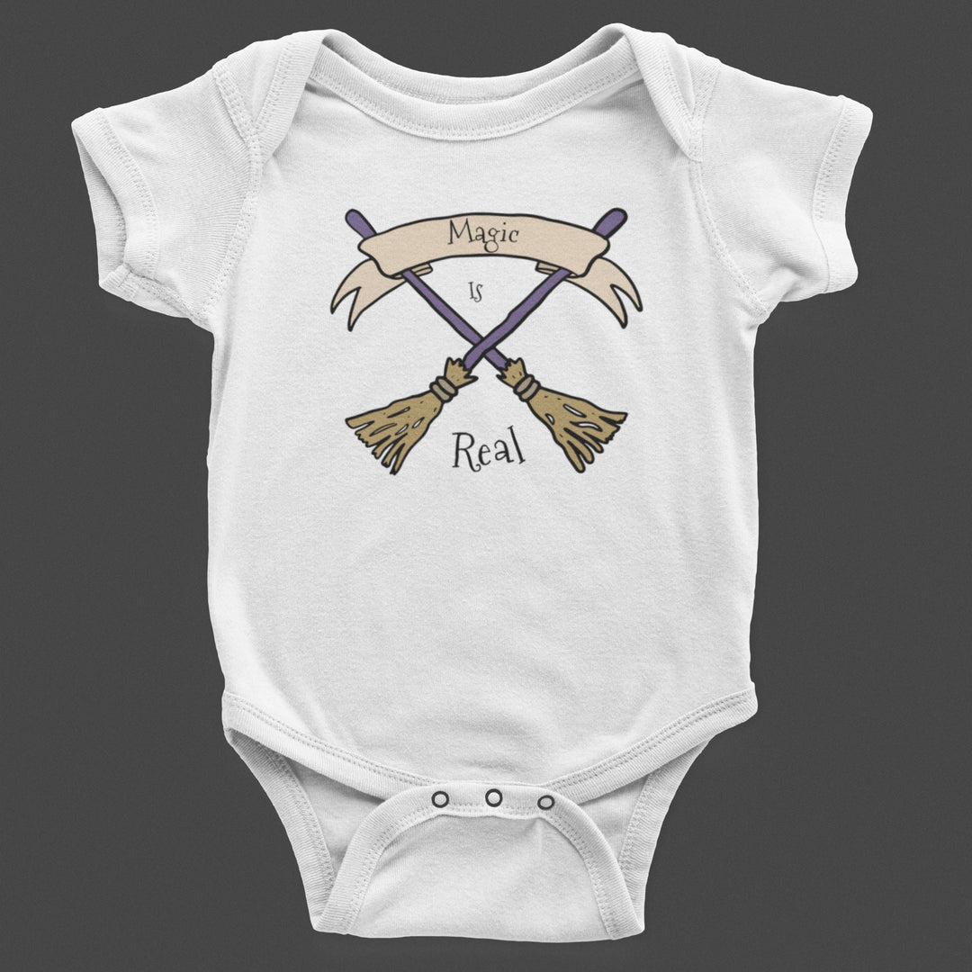 Baby-Youth "Magic Is Real Broomsticks" White Onesie/T-Shirt