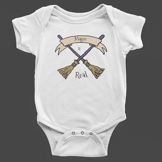 Baby-Youth "Magic Is Real Broomsticks" White Onesie/T-Shirt