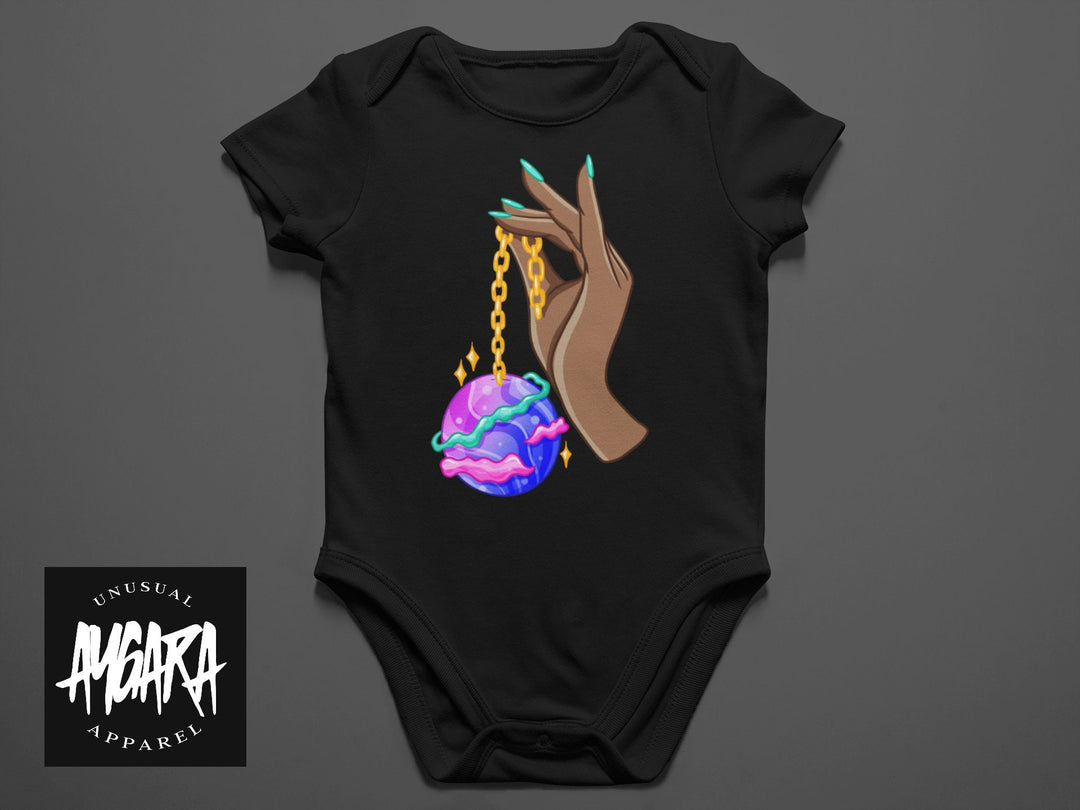 Baby "Space Keychain" (2 Skin Tones available) Black Onesie