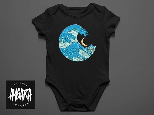 Baby-Youth "Ocean Waves/Moon" Black Onesie/T-Shirt