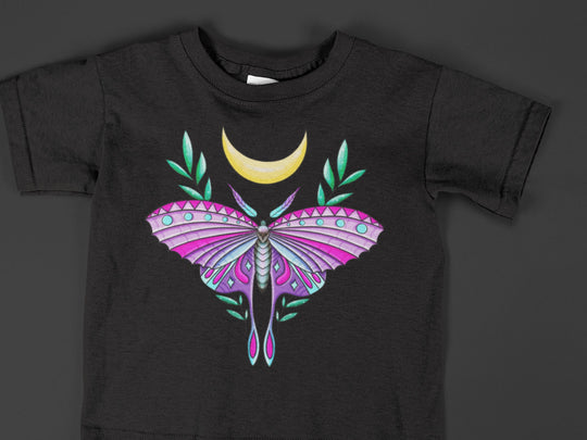 Baby-Youth Black "Colorful Moon Moth” Onesie/T-Shirt
