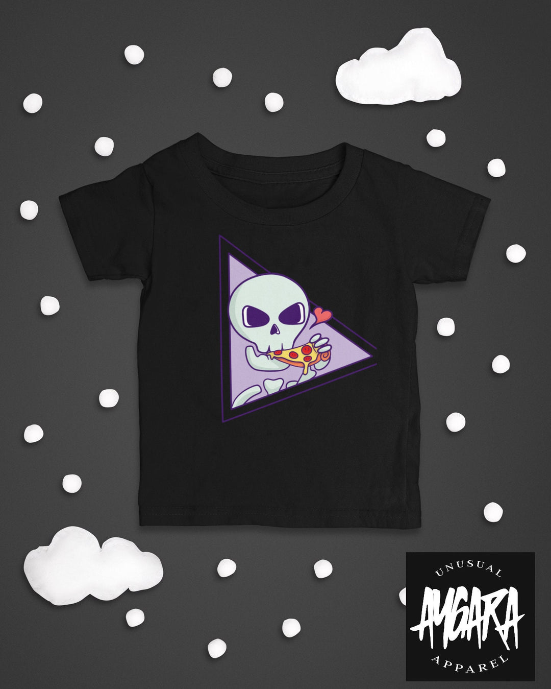 Baby-Youth Black "Skeleton Pizza" Onesie/T-Shirt