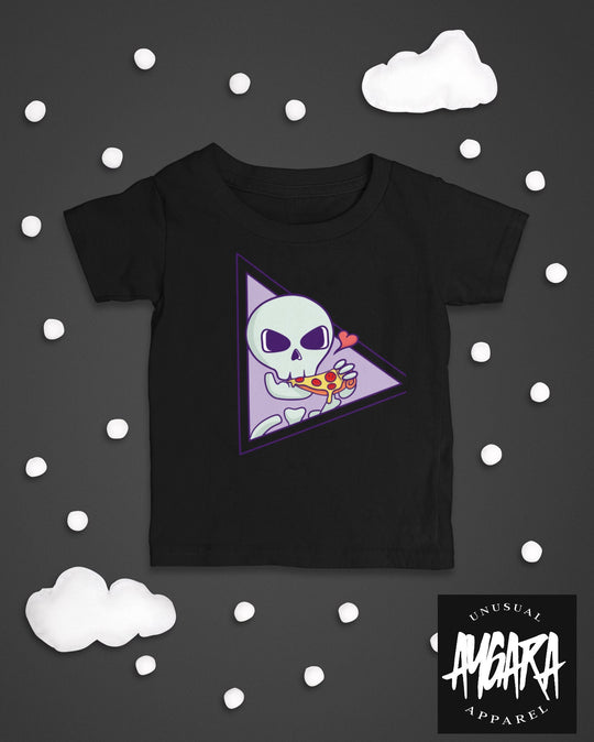 Baby-Youth Black "Skeleton Pizza" Onesie/T-Shirt
