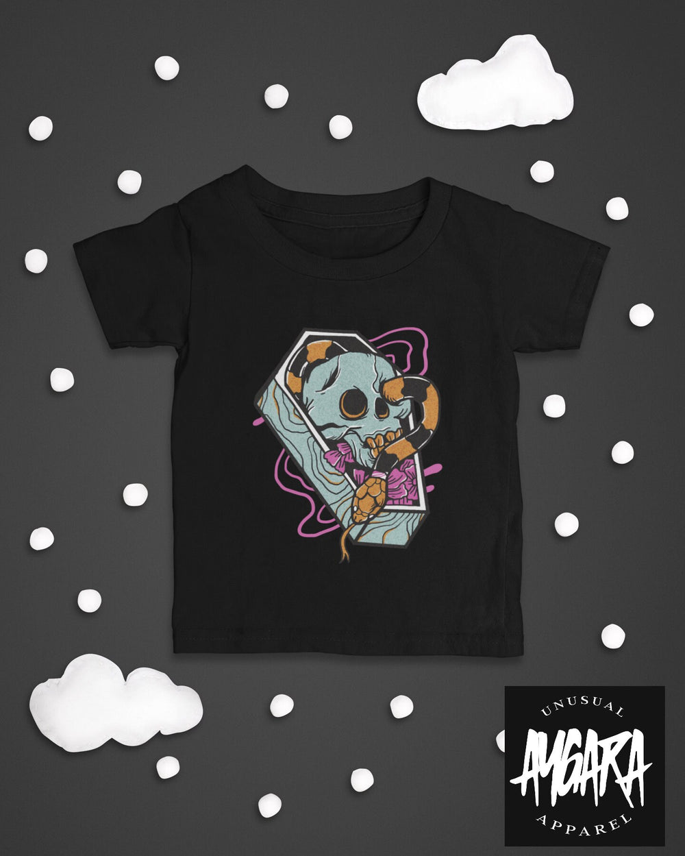 Baby-Youth "Skeleton/Snake Coffin" Black Onesie/T-Shirt