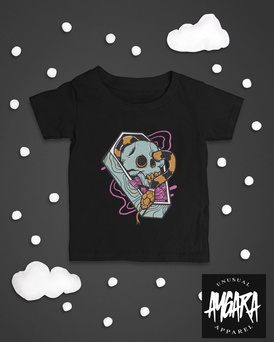 Baby-Youth "Skeleton/Snake Coffin" Black Onesie/T-Shirt