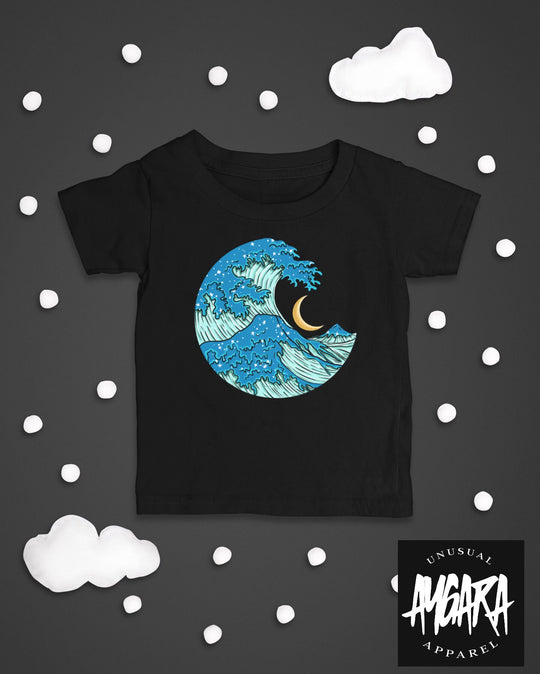 Baby-Youth "Ocean Waves/Moon" Black Onesie/T-Shirt