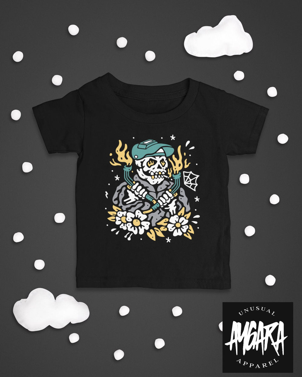 Baby-Youth Black "Skeleton Welder" Onesie/T-Shirt