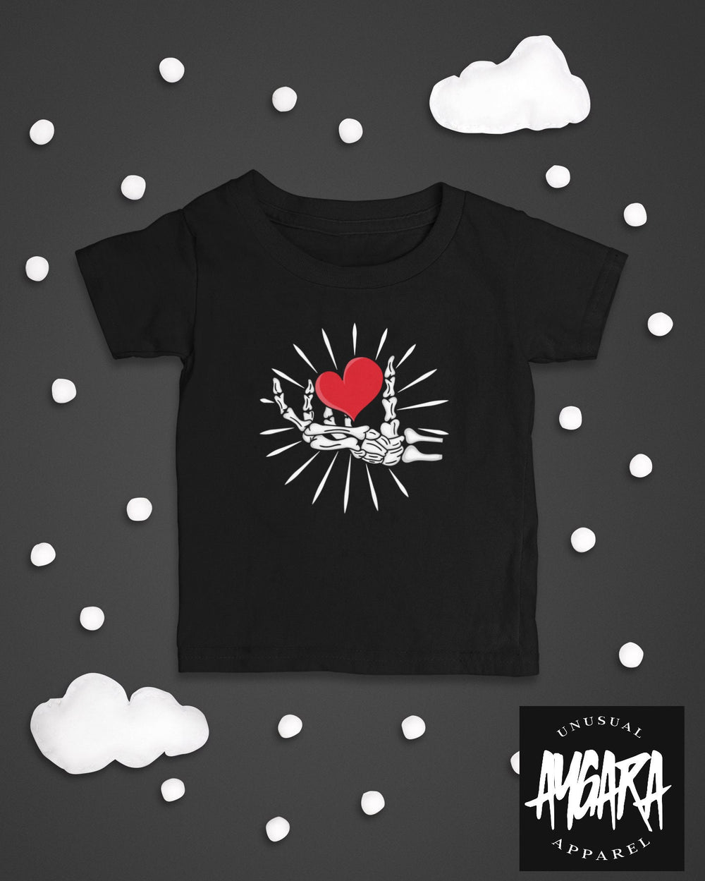 Baby-Youth "Skeleton Hand/Heart" Black Onesie/T-Shirt