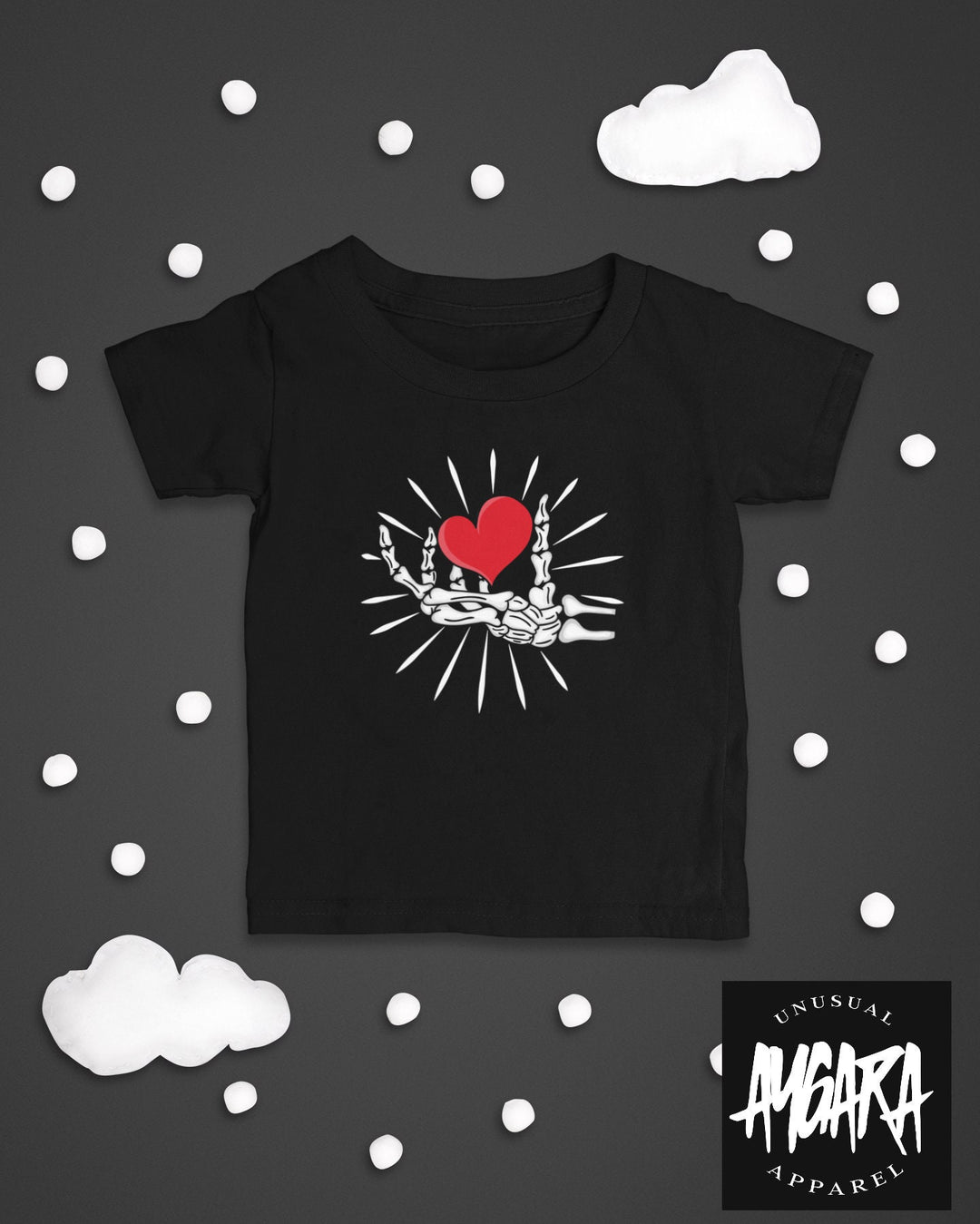 Baby-Youth "Skeleton Hand/Heart" Black Onesie/T-Shirt