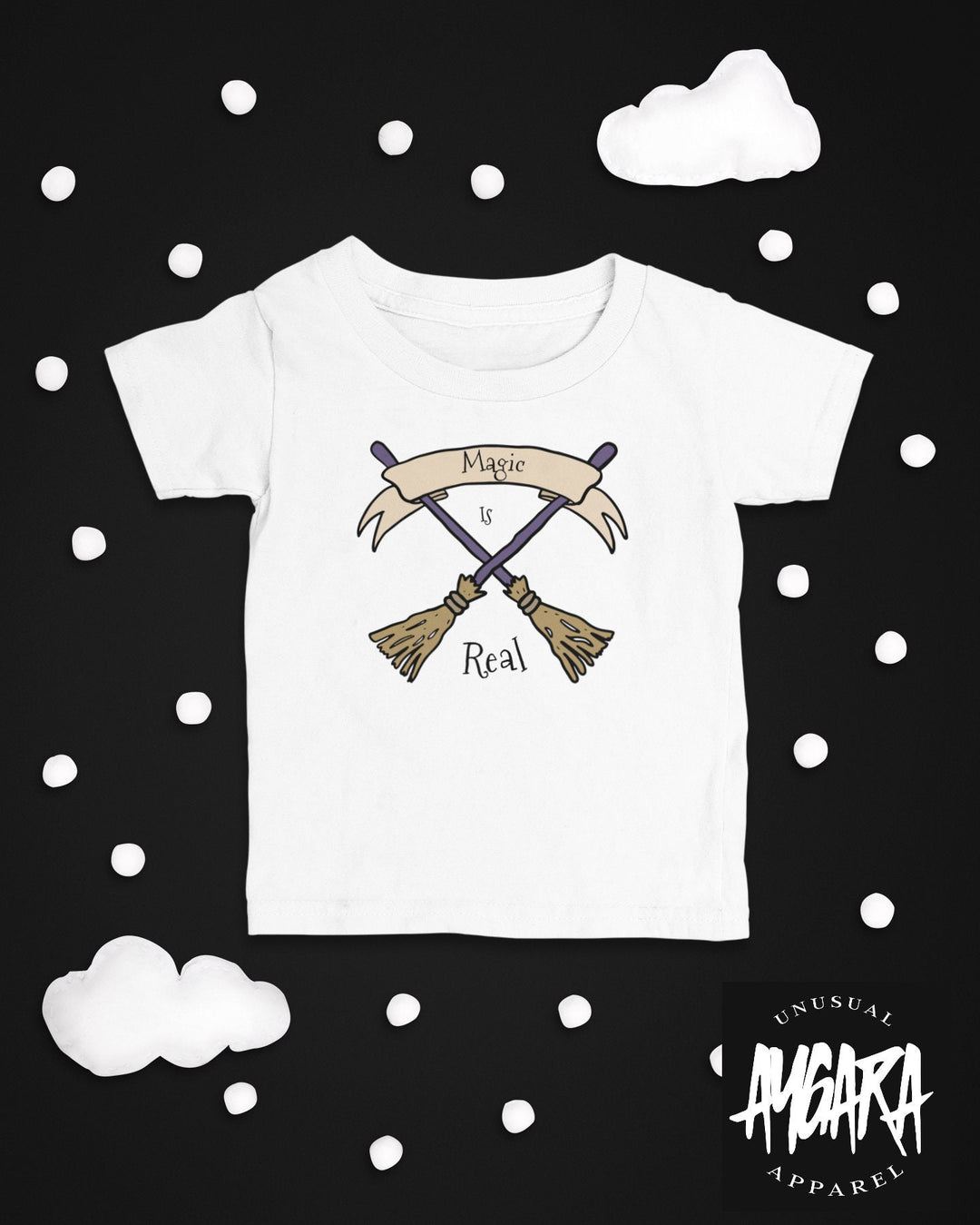 Baby-Youth "Magic Is Real Broomsticks" White Onesie/T-Shirt