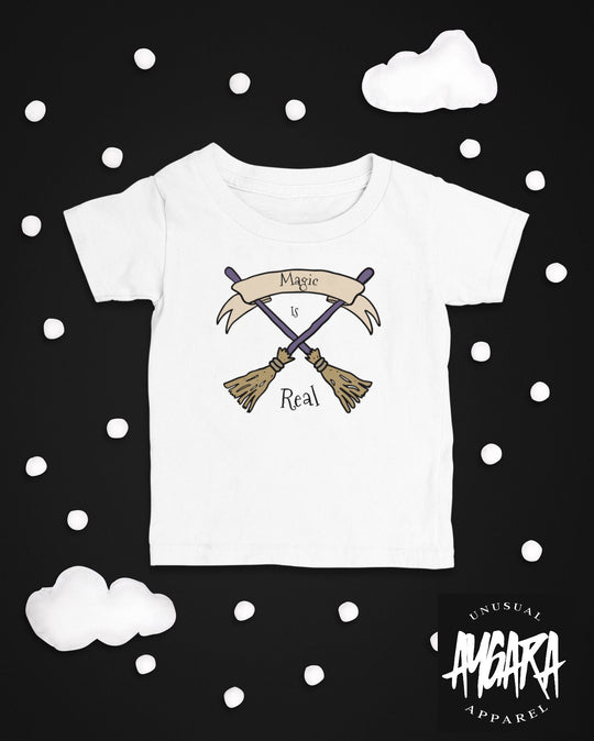 Baby-Youth "Magic Is Real Broomsticks" White Onesie/T-Shirt