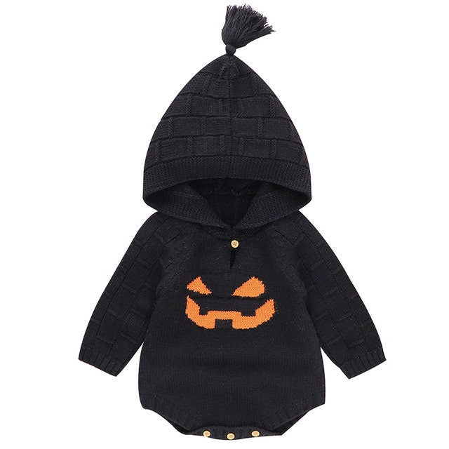 Baby Knitted Pumpkin Sweater/Onesie W/ Hood