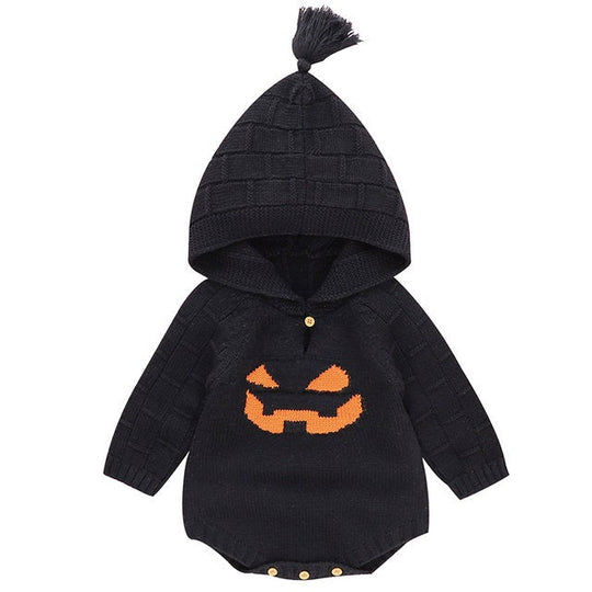 Baby Knitted Pumpkin Sweater/Onesie W/ Hood