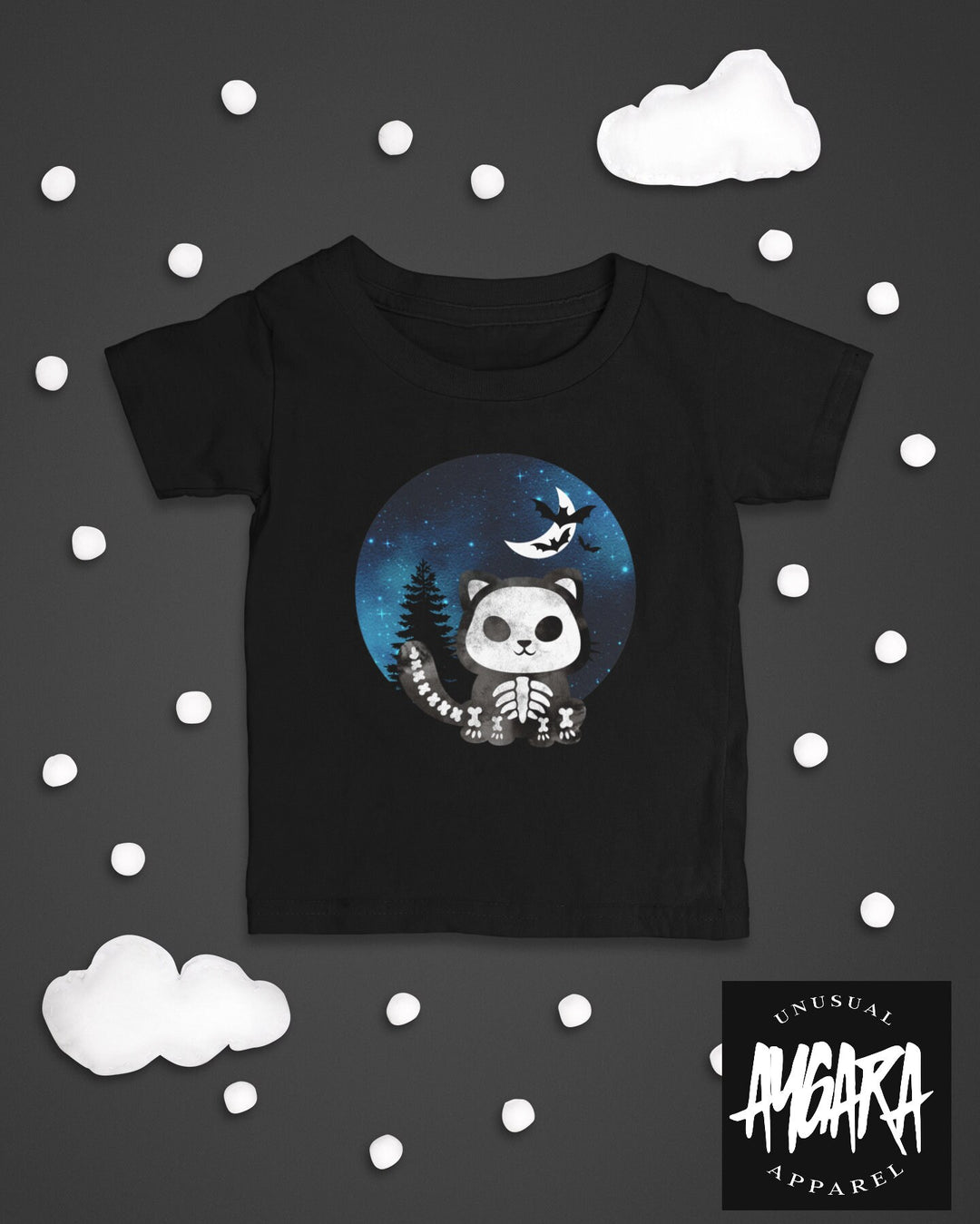 Baby-Youth Skele-Cat in Night Sky Onesie/T-Shirt