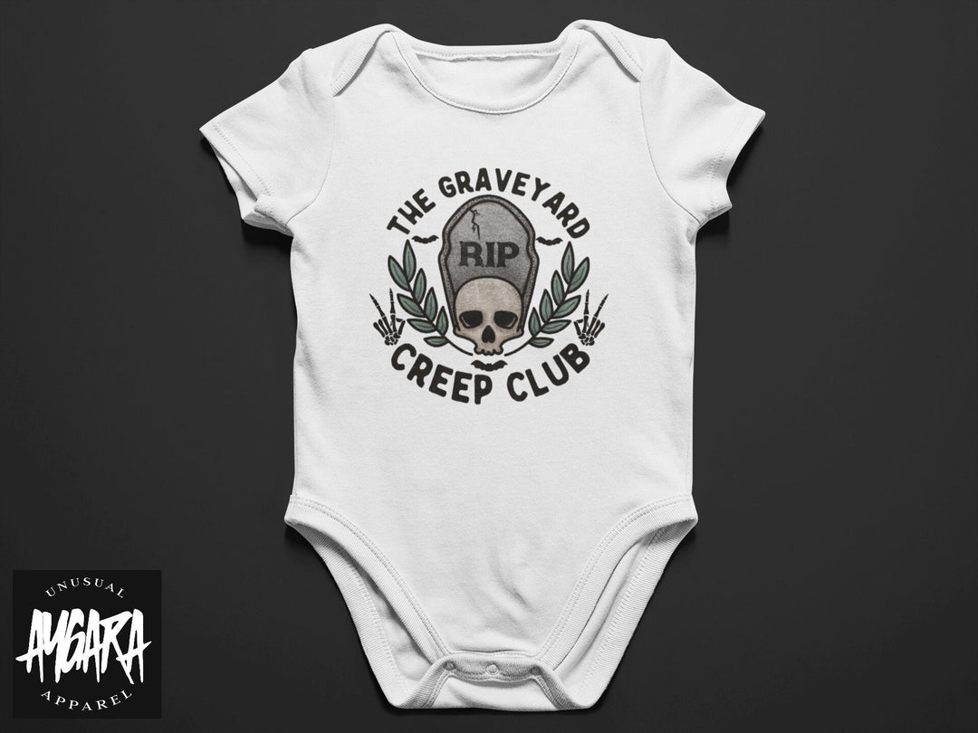 Baby-Youth White "Graveyard Creep Club" Onesie/T-Shirt