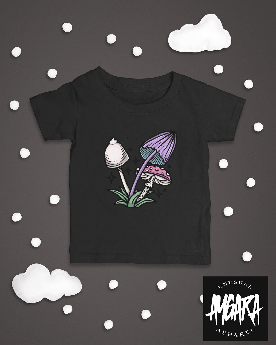 Baby-Youth Black 'Mushrooms' Onesie/T-Shirt
