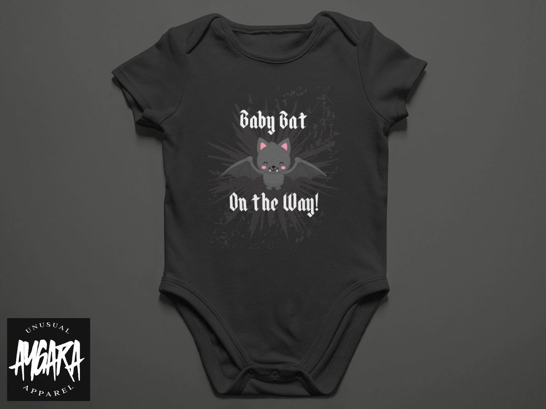 Baby Bat On the Way Announcement Black Onesie