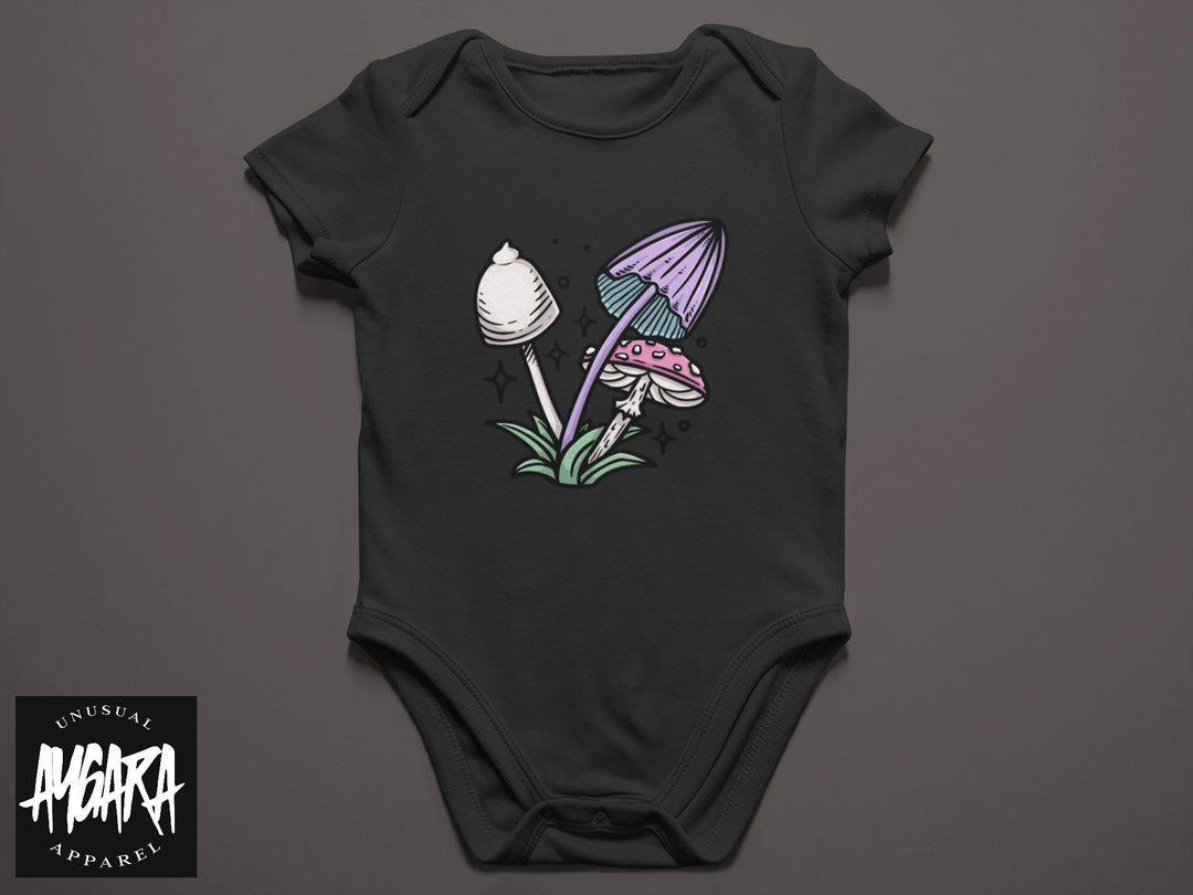Baby-Youth Black 'Mushrooms' Onesie/T-Shirt