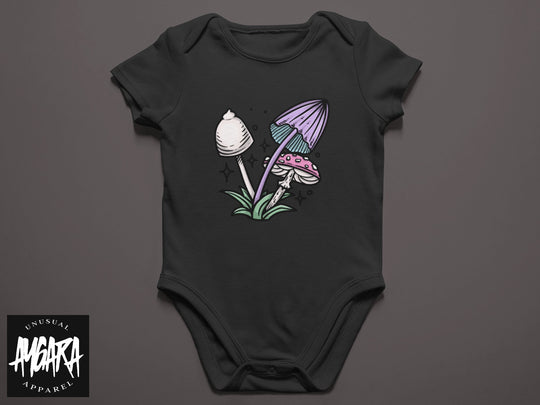 Baby-Youth Black 'Mushrooms' Onesie/T-Shirt