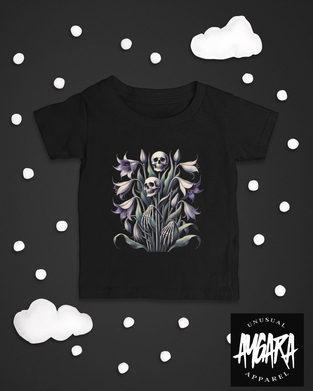 Baby-Youth "Floral Skulls/Flowers" Black Onesie/T-Shirt