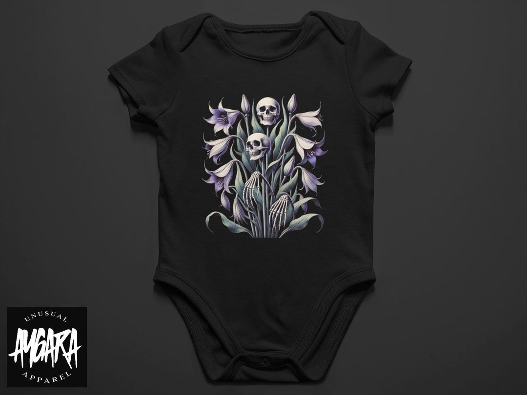 Baby-Youth "Floral Skulls/Flowers" Black Onesie/T-Shirt